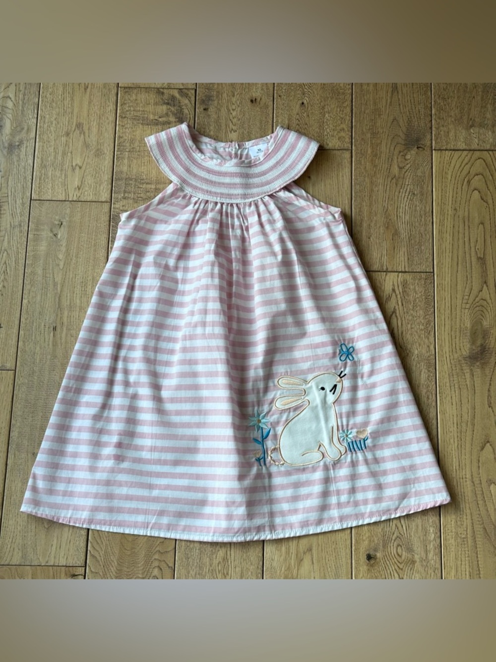 Boutique Smocked Round Collar Striped Bunny Dress size XL 5-6